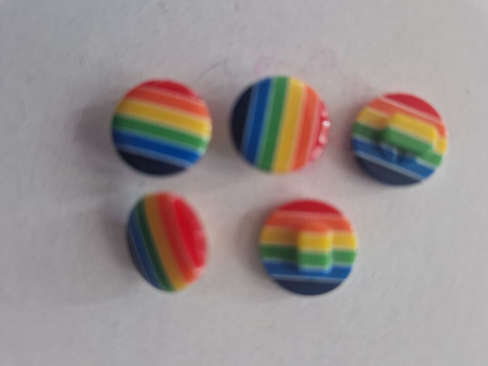 Bright Rainbow Shank Buttons  15mm (Pack of 5)