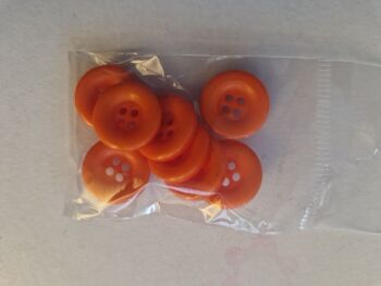 Orange 4 hole / Raised edge Buttons 16mm (Pack of 8)