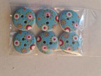 Blue / Circles Wooden Buttons 19mm (Pack of 6)