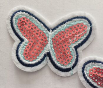 Butterfly Motif - Sequin- Pink - 57x42mm