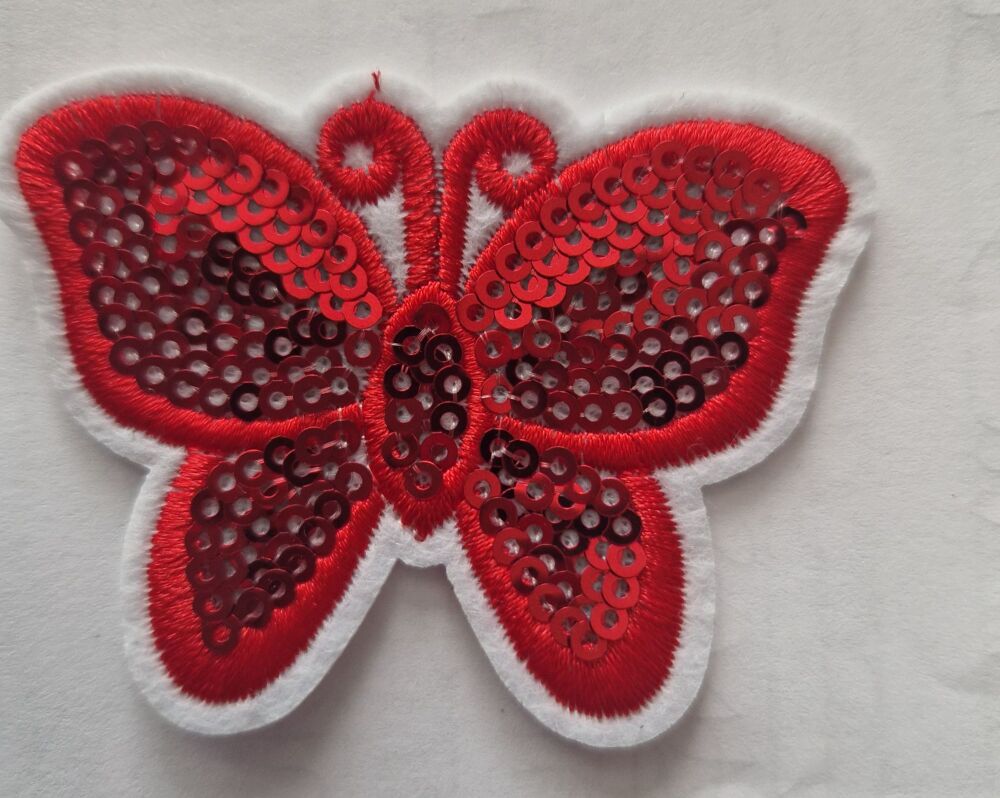 Butterfly Motif - Sequin- Red - 67x50mm