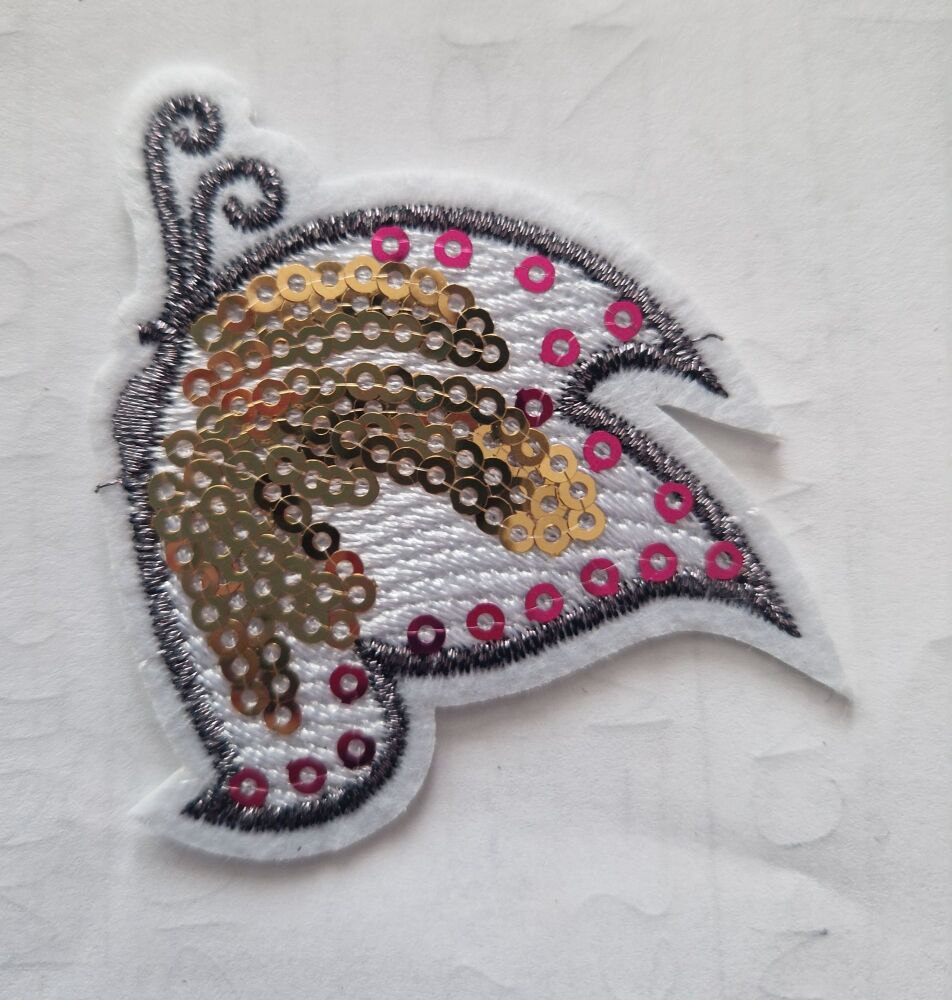 Butterfly Motif - Sequin- Gold / White - 62x60mm