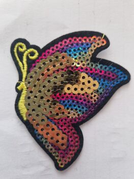 Butterfly Motif - Sequin- Gold / Rainbow - 62x72mm