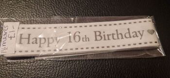 Birthday -  16th   White with Silver Satin  25mm (1.5 metre Pack)