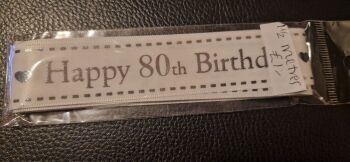 Birthday -  80th   White with Silver Satin  25mm (1.5 metre Pack)