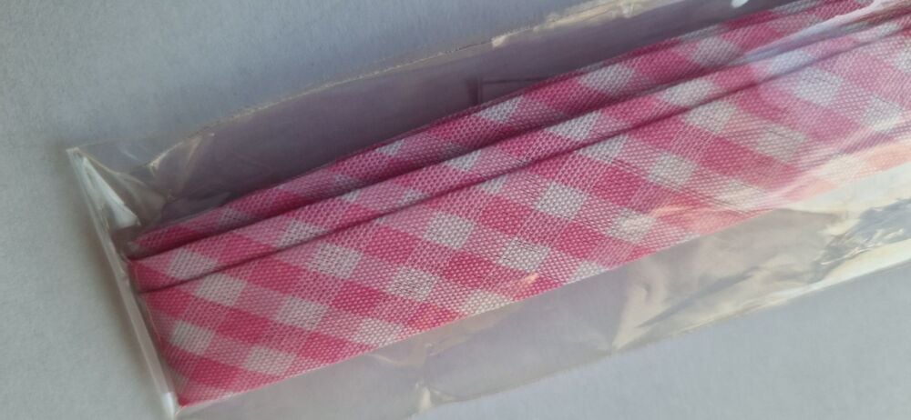 Pink Check Satin Bias Binding 14mm  (2 metres)