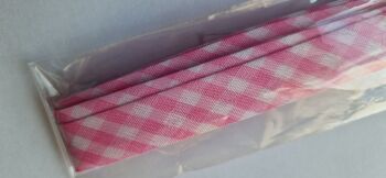 Pink Check Satin Bias Binding 14mm  (2 metres)