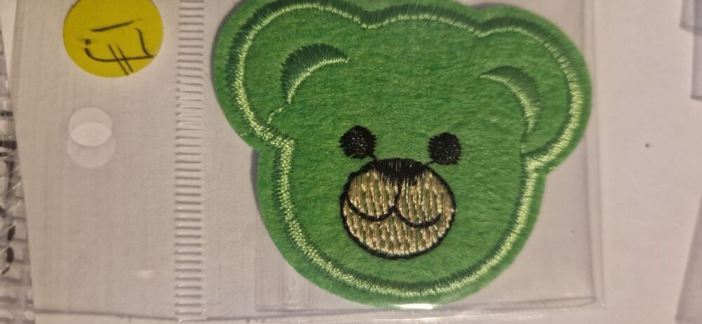 Teddy Face Motif - Lime Green 68mm x 45mm