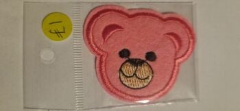 Teddy Face Motif - Pink 68mm x 45mm