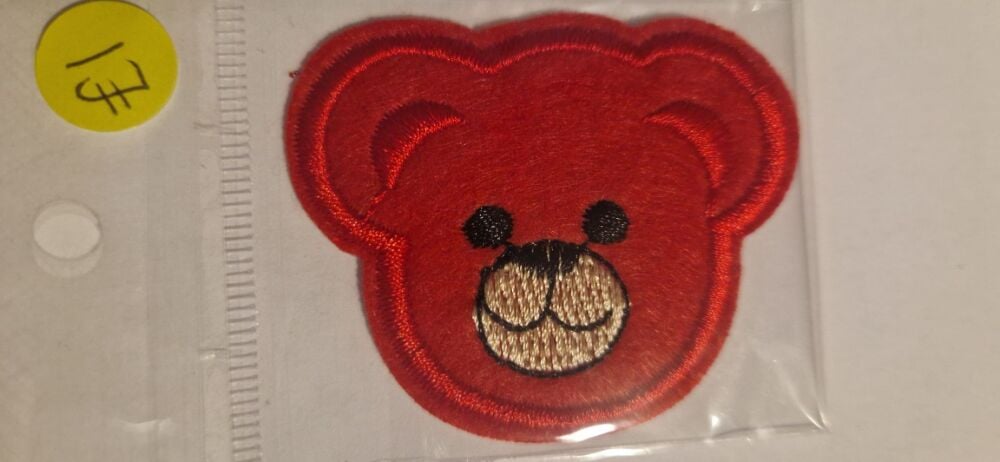 Teddy Face Motif - Red 68mm x 45mm