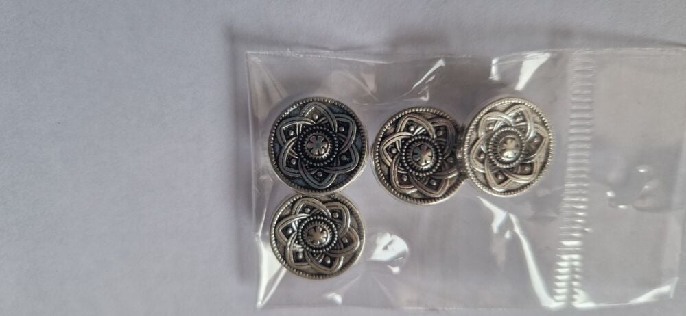 Silver Round Shank Button 15mm (Pack of 4)