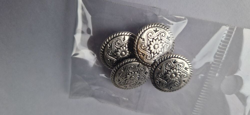 Silver Round Shank Button 15mm (Pack of 4)