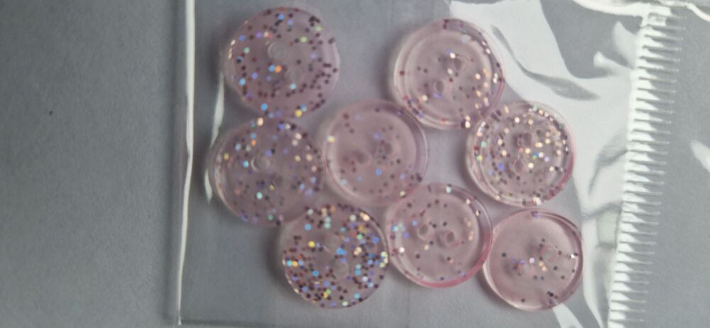 Pink with Glitter Buttons 11mm (Pack of 8)