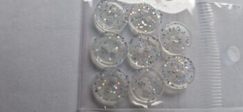 White with Glitter Buttons 11mm (Pack of 8)