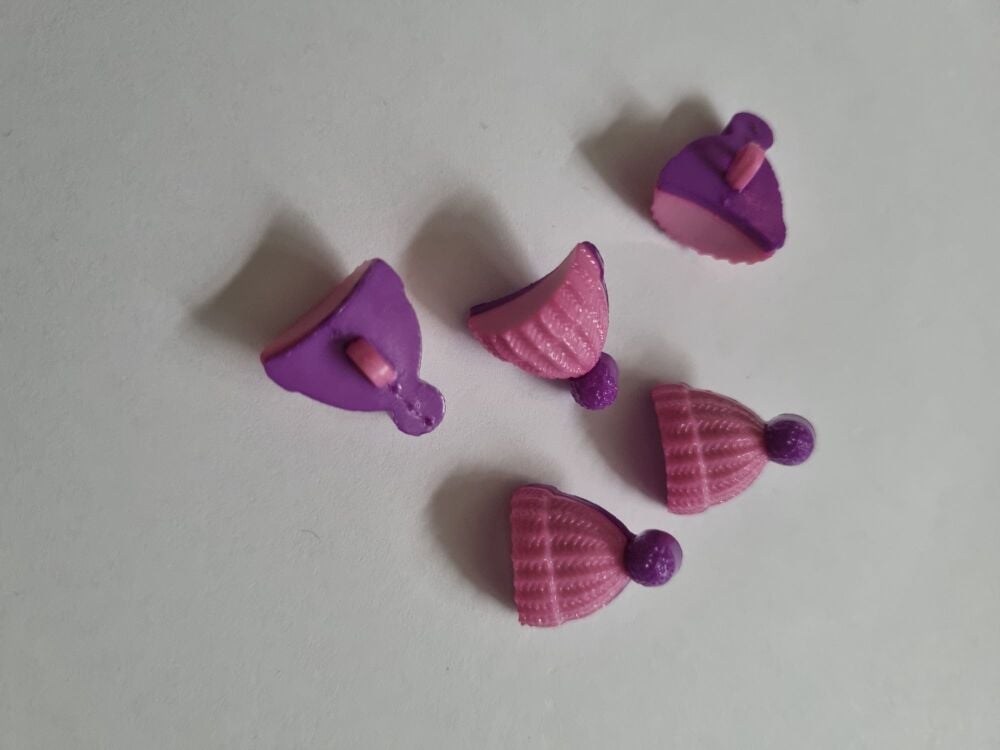 Pink / Purple Pom Pom Hat Buttons 15mm (Pack of 5)