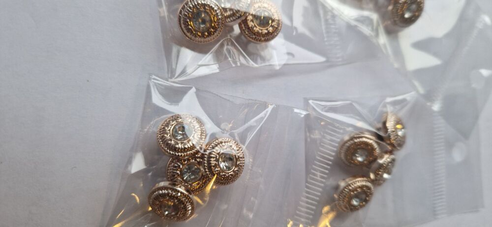 Gold / Diamond effect Shank Buttons 10mm (Pack of 4)