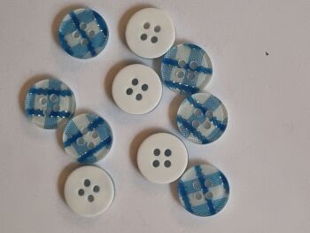 Turquoise Check Buttons 12mm (Pack of 10)