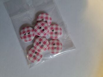 Cerise Check Buttons 15mm (pack of 8 )