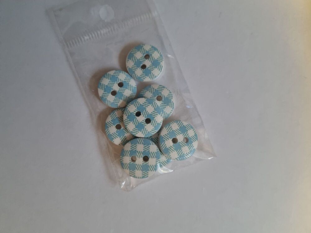 Blue Check Buttons 15mm (pack of 8 )