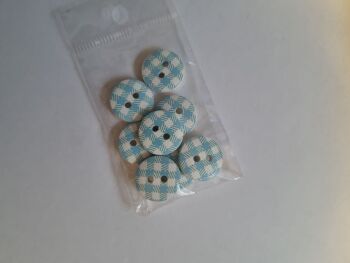 Blue Check Buttons 15mm (pack of 8 )