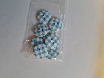 Blue Check Buttons 15mm (pack of 8 )