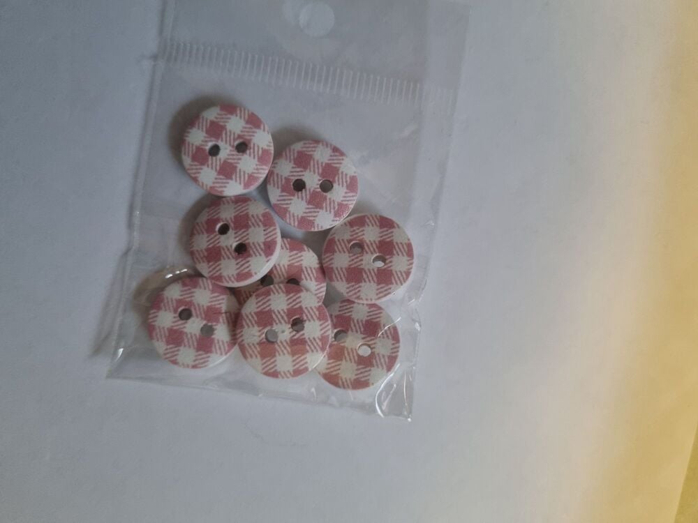 Pink Check Buttons 15mm (pack of 8 )