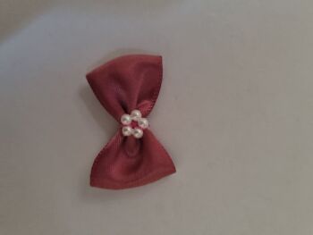 Dusky Pink Bow with Bead Centre each