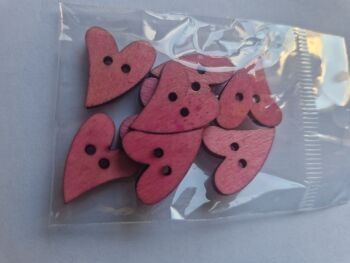 Pink Heart  Wooden Buttons 17x21mm (Pack of 8)