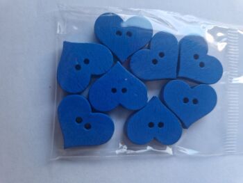 Blue Heart  Wooden Buttons 18x21mm (Pack of 8)