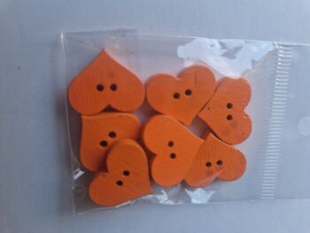 Orange Heart  Wooden Buttons 18x21mm (Pack of 8)