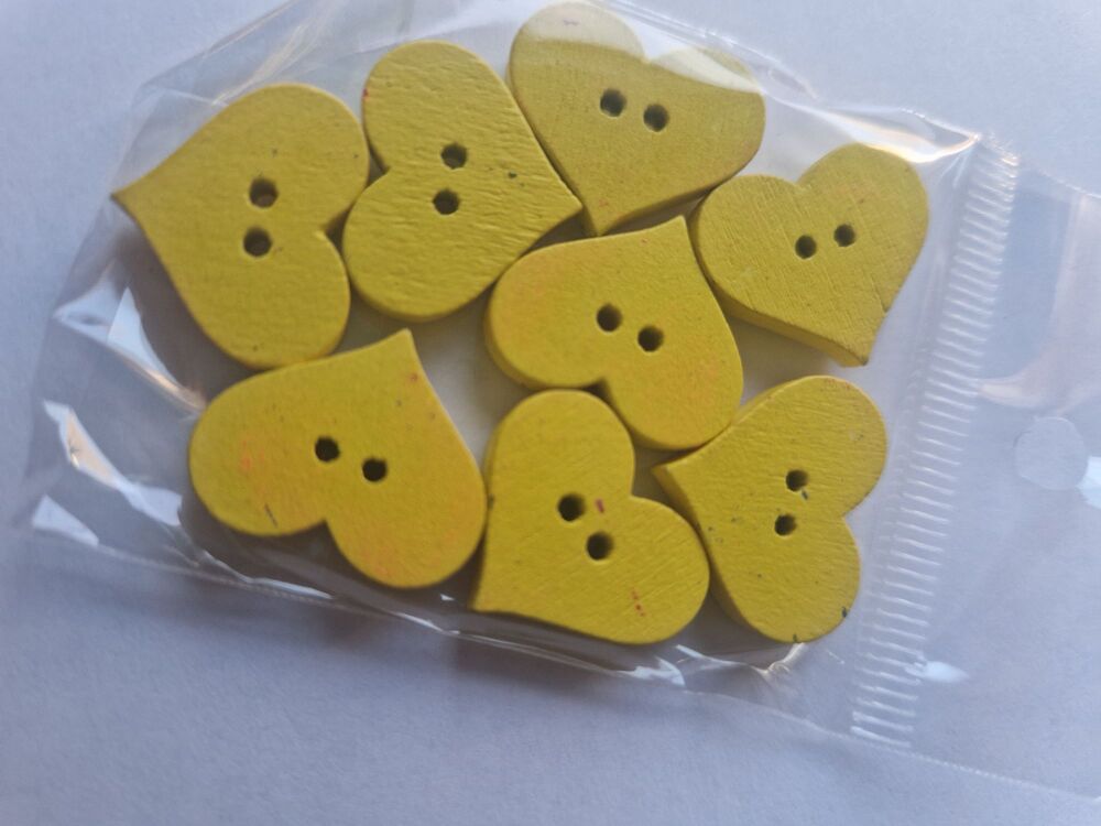 Yellow Heart  Wooden Buttons 18x21mm (Pack of 8)