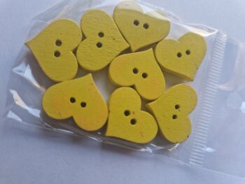 Yellow Heart  Wooden Buttons 18x21mm (Pack of 8)