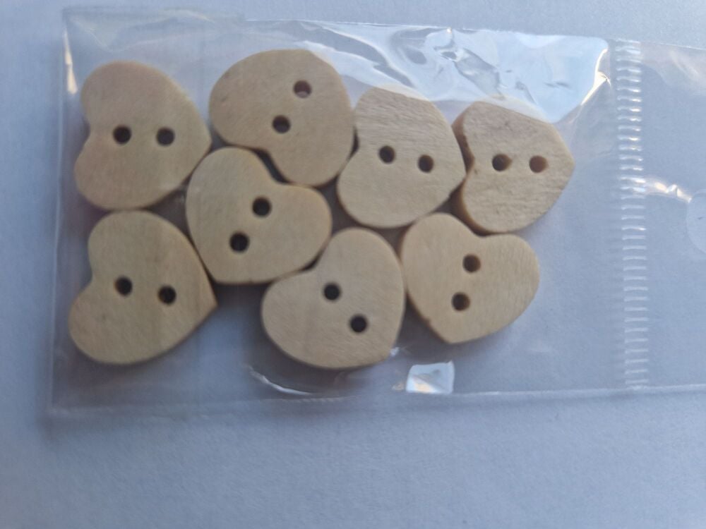 Heart  Wooden Buttons 16x15mm (Pack of 8)