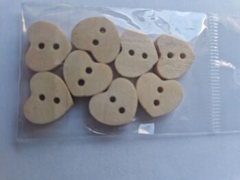 Heart  Wooden Buttons 16x15mm (Pack of 8)