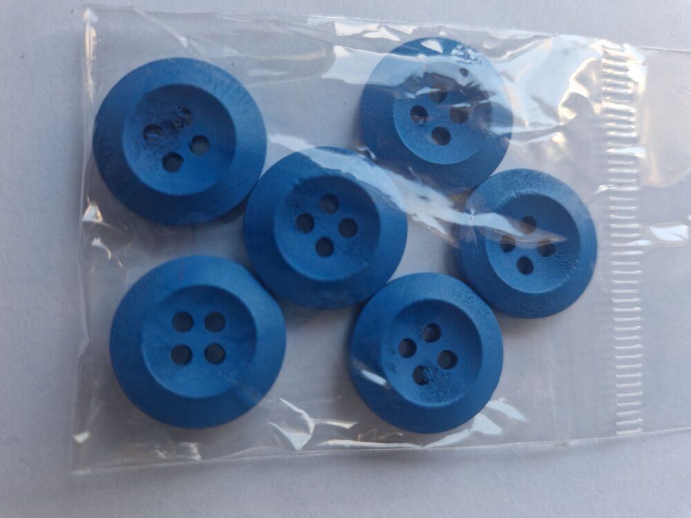 Blue  Wooden Buttons 18mm (6 pack)