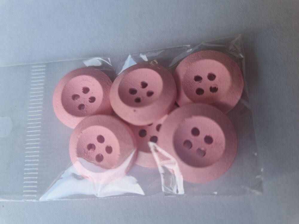 Pink Wooden Buttons 18mm (6 pack)