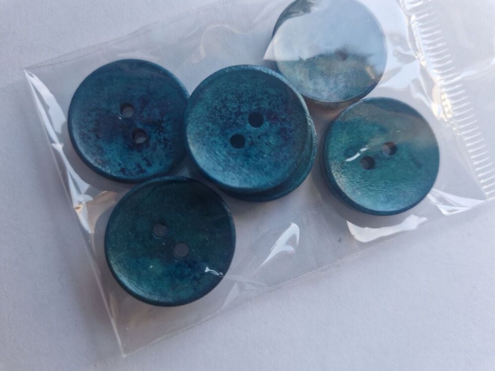 Blue / Teal  Wooden Buttons 20mm (6 pack)