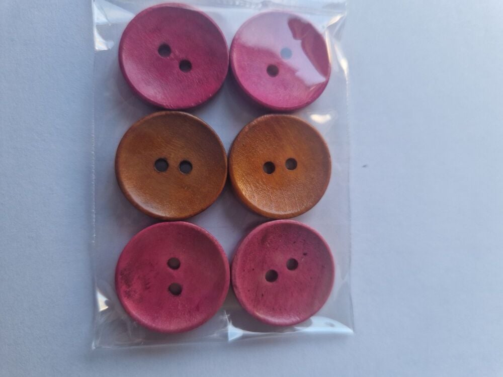 Mixed Colours Wooden Buttons 20mm (6 pack)