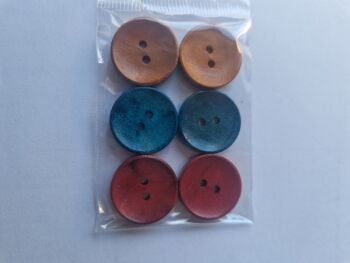 Mixed Colours Wooden Buttons 20mm (6 pack)