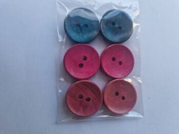 Mixed Colours Wooden Buttons 20mm (6 pack)