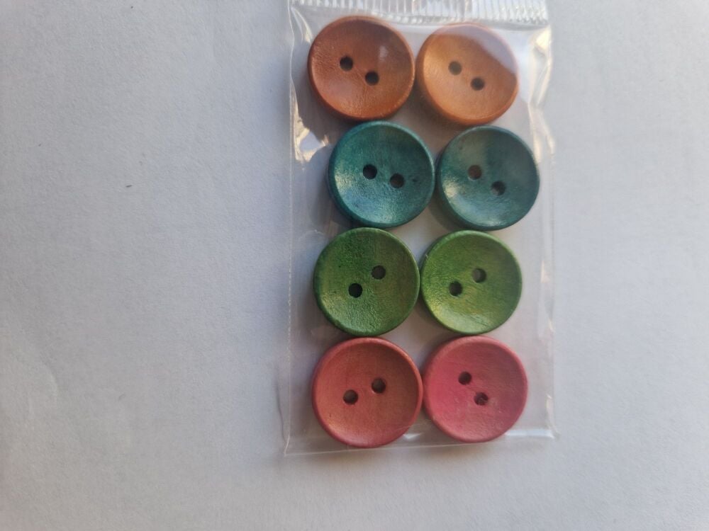 Mixed Colours  Wooden Buttons 16mm (8 pack)