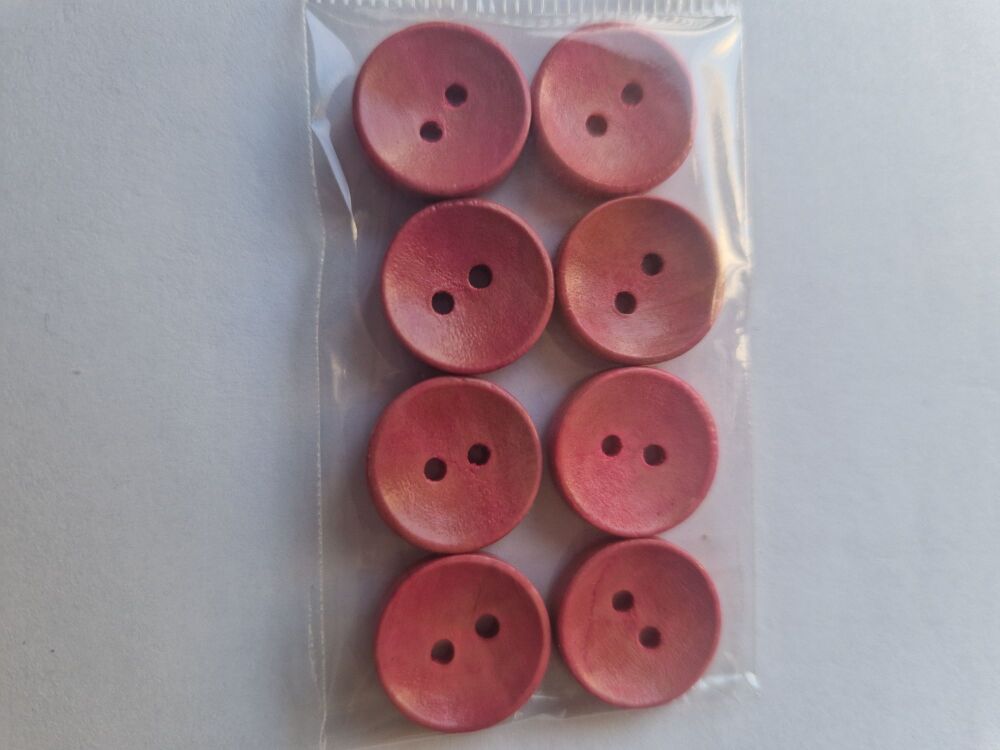 Pink Wooden Buttons 16mm (8 pack)