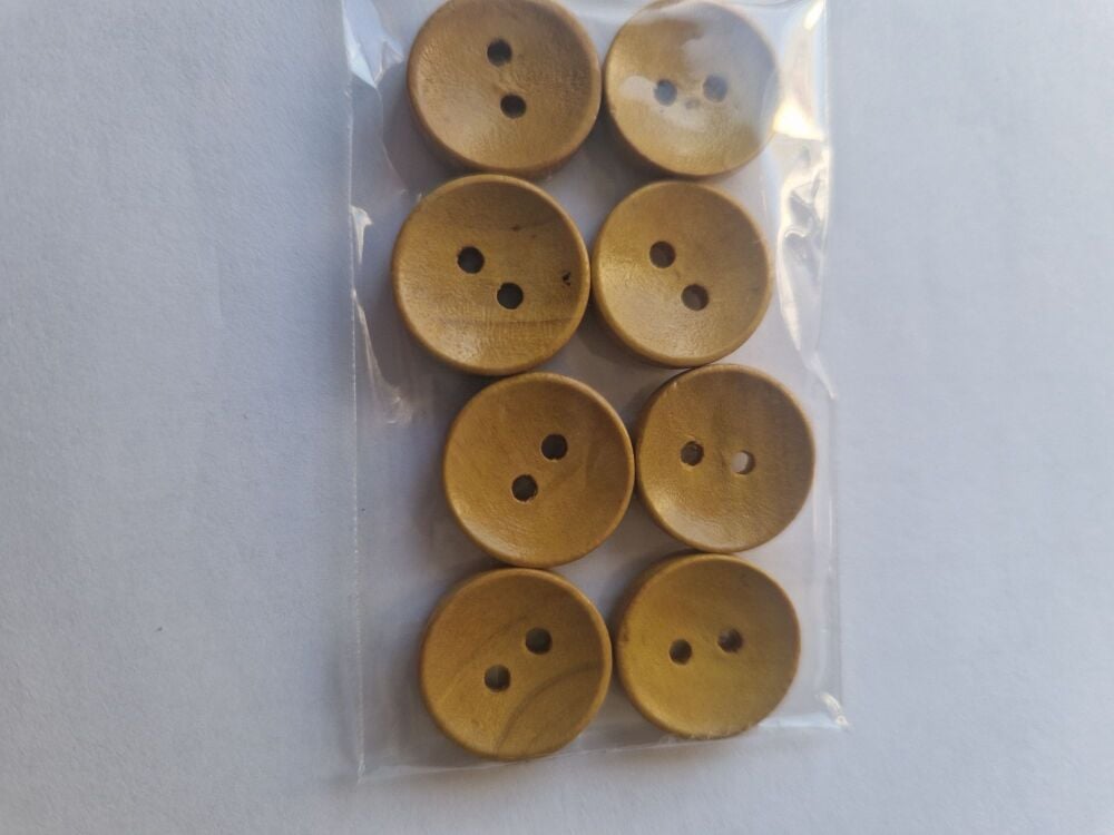 Yellow Wooden Buttons 16mm (8 pack)