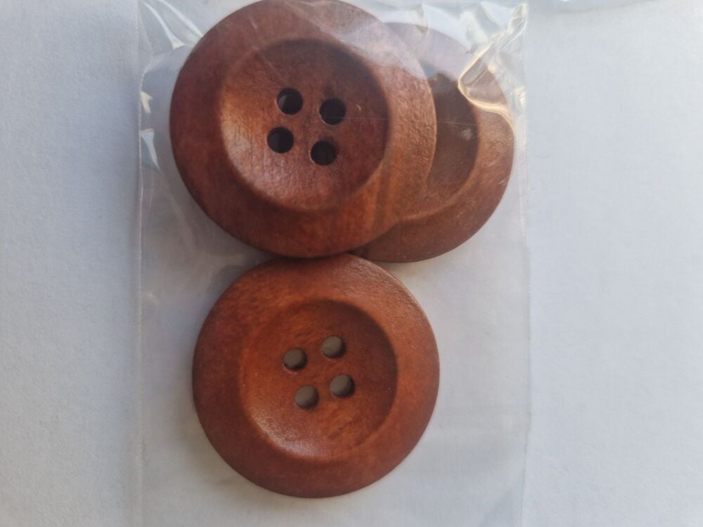 Reddish/ Brown Wooden Button 30mm (Pack of 3)