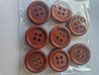 Reddish/ Brown Wooden Button 15mm (Pack of 8)