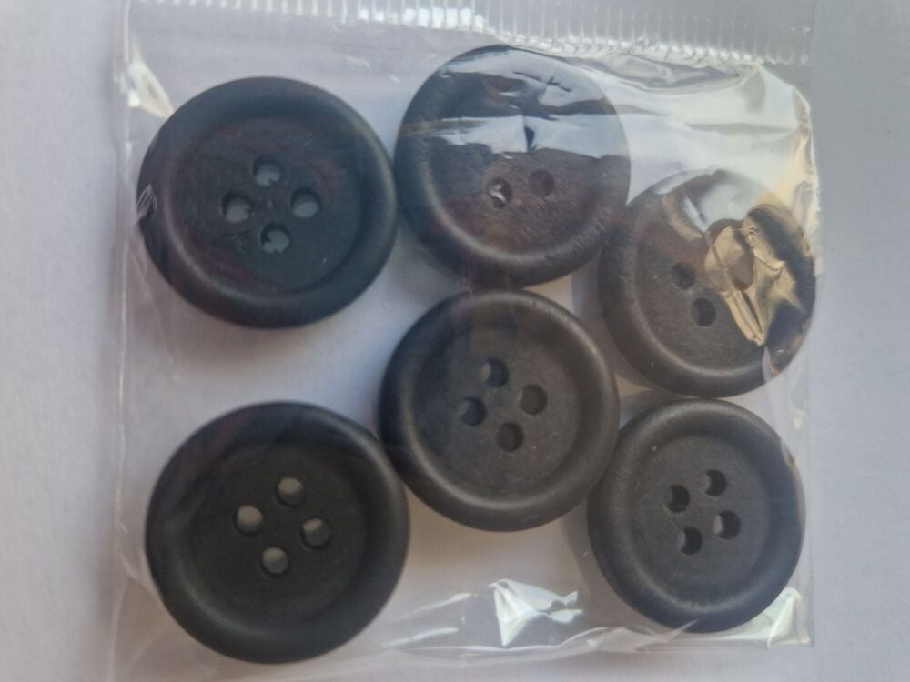 Black Wooden Button 20mm (Pack of 6)