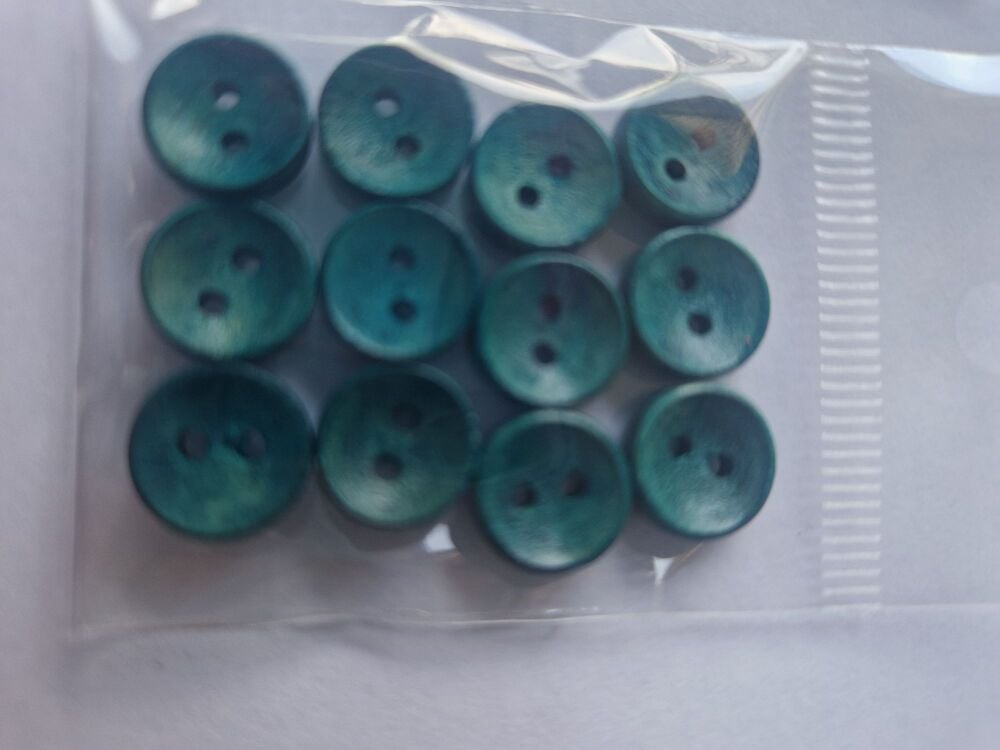 Blue / Teal  Wooden Button 9mm (Pack of 12)