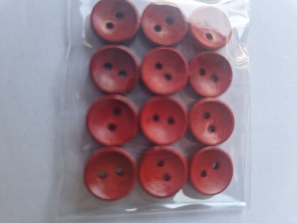 Red  Wooden Button 9mm (Pack of 12)