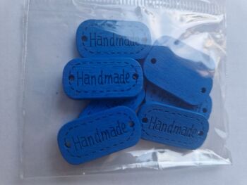 Handmade Blue Wooden Button /Tag 24x13mm (Pack of 8)