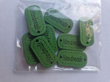 Handmade Green Wooden Button /Tag 24x13mm (Pack of 8)